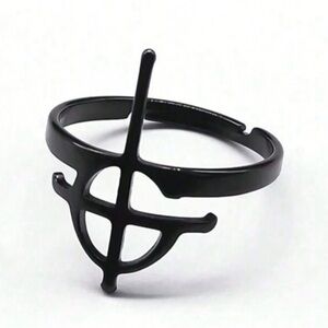 Ghost Band Grucifix  Adjustable Stainless Steel Black Cross Band Ring